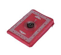 ONE BEST DEAL OBD Pocket Prayer Mat with Qibla Compass Foldable Small Red Prayer Rug 60 x 100cm Lightweight Travel Namaz Mat Muslim Gift for Hajj Umrah & Ramadan