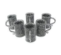 ONE BEST DEAL OBD Set of 6 Crushed Diamond Glass Mugs 4 oz Double Wall Tea and Coffee Cups with Handles Silver Sparkle Drinkware Gift Set