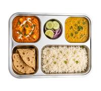ONE BEST DEAL OBD Stainless Steel 5 Compartment Meal Tray Reusable Divided Plate with Sauce Section Portion Control Food Serving Tray for Adults Kids School Lunch Camping Picnic and Home Use