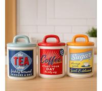 ONE BEST DEAL OBD Vintage Retro 50's/60's Tea Coffee Sugar Canisters Ceramic Storage Jars Airtight Lids Durable Kitchen Containers Decorative Accessories for Home Countertop