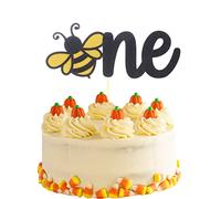 One Birthday Bee Cake Topper - Bumble bee Theme Baby first Birthday Party Gender Reveal Cake Topper,Gold Happy 1st anniversary cake topper