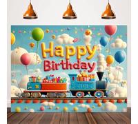One birthday celebration banner "Happy Birthday Cloud Train" polyester for party family and office celebrations 300x200CM