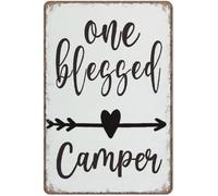 One Blessed Camper Camping Decor Funny Rustic Vintage Metal Art Easter Day Tin Sign Man Cave Bar Game Room Wall Decor 8x12 Inch