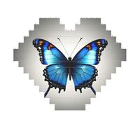 One Blue Butterfly Print Art Brick Puzzle Heart Shaped DIY Building Blocks Set 3D Jigsaw Home Decor 53 Pieces