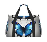 One Blue Butterfly Print Travel Foldable Waterproof Lightweight Carry On Luggage Bag with Shoulder Strap