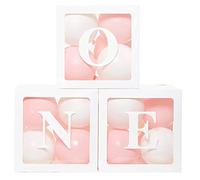 ONE Boxes for 1st Birthday Decorations, 3 Pcs White One Balloon Boxes with Letters for First Birthday Party Decorations Girls Boys, Balloon Blocks for 1st Year Old Birth Party Supplies Baby Shower