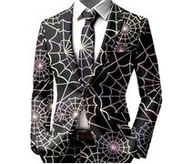One Button Blazer Suit Jacket Men Halloween Blazer Men Casual Slim Fit Vintage Halloween Party Jacket with Pockets Horror Print, multicoloured, XL