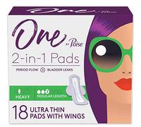 One by Poise Feminine Pads with Wings (2-in-1 Period & Bladder Leakage Pad for Women), Regular, Heavy Absorbency for Period Flow, Light Absorbency for Bladder Leaks, 18 Count