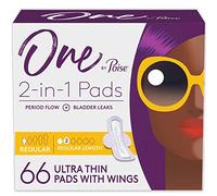 One by Poise Feminine Pads with Wings (2-in-1 Period & Bladder Leakage Pads for Women), Regular, Regular Absorbency for Period Flow, Very Light Absorbency for Bladder Leaks, 66 Count (3 Packs of 22)