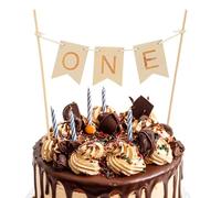 One Cake Topper 1st Birthday Boy, Wooden Cake Topper Banner, First Birthday Party Decoration for Highchair, Photo Booth & Celebration (Natural Wood)