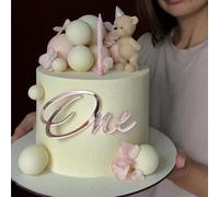 One Cake Topper Acrylic Mirror Baptism Cake Decoration Gold Silver for 1st First Party Birthday Anniversary Wedding DIY Cake Supplies (Rose gold)