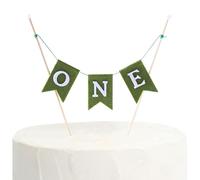 ONE Cake Topper Banner, Green Felt with White Letters, First Birthday Cake Decoration, 11 Inch Height, Suitable for 6-10 Inch Cakes