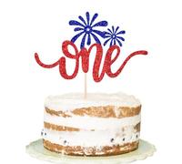 One Cake Topper Red & White & Blue Glitter- 4th of July 1st Birthday Decorations,4th of July Baby Shower Decor/American National Independence Day Theme 1st Birthday Party Cake Decorations Supplies