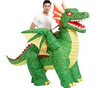 One Casa Inflatable Costume Adult,Blow Up LED Light Eyes Dragon Suit,Ride On Halloween Costumes for Men Women, Green, 72INCH