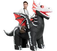 One Casa Inflatable Costume Adult,Blow Up LED Light Eyes Skeleton Dragon Suit,Ride On Halloween Costumes for Men Women, Black, 72INCH