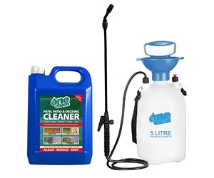One Chem - 5L + 5L One Chem Sprayer - Heavy Duty Patio Cleaner - Path Cleaner Concentrate - Mould Remover, Lichen Remover, Algae Remover - Pressure Washer Detergent - Lichen Control