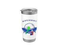 One Coffee Before We Fly Funny Alien Travel UFO Tee Stainless Steel Insulated Tumbler