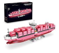 ONE Container Ship Building Block Set, 1446 PCS Freighter Building Model, Creative Large Pink Cargo Ship Bricks Toys, Gifts for Adults and Kids