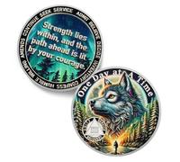 One Day at a Time 32 Year Sobriety Coin - Recovery Aurora Forest Wolf AA Coins - Addiction NA AA Chips and Medallions - Celebrate 1-40 Living Clean Narcotics Alcoholics Anonymous Gifts for Men Women