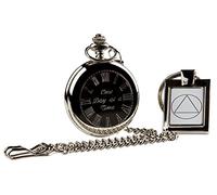 One Day at a Time Silver Pocket Watch and Sobriety Keyring Wooden Case 12 Steps Twelve Step Programme AA NA GA CA Recovery Serenity Prayer