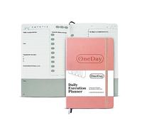 One Day - Daily Execution Planner - Perseverance Pink - Undated Daily Journal With Positive Quotes - Goal Getter Notebook for Self Improvement - Weekly Organizer With Faux Leather Hard Cover