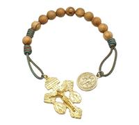 One Decade Pocket Rosary Saint Benedict Medal Rosary Beads Catholic Olive Wood Prayer Bracelet for Women Men,B