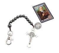 One Decade Pocket Rosary with St Benedict Medals,Catholic Black Small Rugged Rosary Beads for Men Women Catholic Gift,Crucifix Rosary Keychain,Medalla De San Benito Rosarios Catolicos Para Hombre