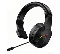One Ear Headset with Mic, Single Ear Trucker Wireless Headset for PC/Computer/Laptop/Mac/iPad/iPhone/Android/Switch, Gaming Headphones with RGB Light, Mute Button for Truck Driver, Office Work, Chat