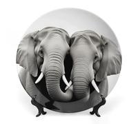One Elephants Touching The Other's Trunk Ceramic Decorative Plates for Display Ornaments with Stand for Kitchen Home Decor 10inch