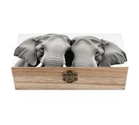 One Elephants Touching The Other's Trunk Decorative Wooden Storage Box with Hinged Lid And Front Clasp Keepsakes Chest