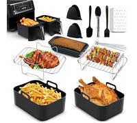 11 PCS Ninja Air Fryer Accessories Set for Dual-Basket Air Fryers, Air Fryer Racks, Silicone Air Fryer Liners Oil Brush, Kitchen Tongs, Coating Pan, Paper Liners, Silicone Gloves - Complete Gift Set