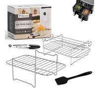 ONE Emporium 2-Piece Ninja Air Fryer Rack Set - Compatible with Dual-Basket Air Fryers, Oven & Microwave - Food-Grade Stainless Steel Accessories with Oil Brush & Kitchen Tongs