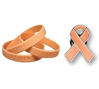 One Endometrial Cancer Awareness Bracelet + One Peach Enamel Pin - 100% Medical Grade Silicone - Latex and Toxin Free - Show Your Support For Endometrial Cancer Awareness