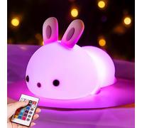 One Fire Bunny Night Light Kids【16 Colors Remote】 Kids Night Light Bedroom, 5 Brightness Baby Nightlight Newborn, 3 Timer Lamp, Cute Lamp Girls Nightlight Baby, 100% Safe Night lamp