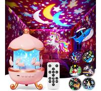 One Fire Educational Star Projector Night Light, Unicorn Gifts for Girls, 360° Rotating Night Light with 15 Films & 315 Modes, Rechargeable Sleep Aid with 15 Sounds, Remote & Timer