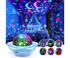 One Fire Sensory Toys for Autism, [6 Films + 90 Effects] Star Projector Night Light, [3 Brightness + 360° Rotate] Night Light Kids, Baby Sensory Toys for Babies, Galaxy Projector, Kids Gifts
