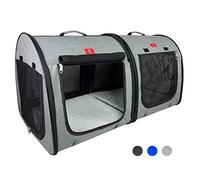 One for Pets Portable 2-in-1 Double Pet Kennel/Shelter, Fabric, Black/Royal Blue 20"x20"x39" - Car Seat-Belt Fixture Included (Gray)