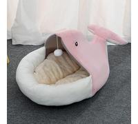 One for Pets Ultra-Soft Semi-Enclosed Cat Bed with Teaser, Pink Whale, Large