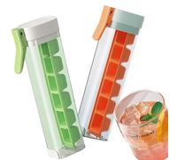 One Glass Ice Maker,Ice Cube Tray,Square Icecube Mold,One Hand PressIce TrayMold with Handle,Single Handed Pressing Icemaker,PressIceTray Mold,6 Grid Icecube Tray Cup for Drinks (2, Green+Orange)