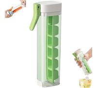 One Glass Ice Maker, Press Ice Cube Tray with Container, Single Hand Operation Ice Cube Maker for Soda & Juice, Small Silicone Square Ice Tray Mold, BPA Free Portable Ice Maker (Green)