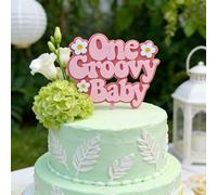 One Groovy Baby Cake Topper, Pink Acrylic Double Layered, Retro Daisy 1st Birthday Cake Decoration, Stereo First Birthday Cake Picks for One Year Old Party Supplies