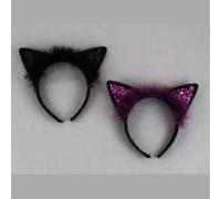 one Halloween Party Black or purple Cat Ears With Sequins On A Fluffy Headband By Gisela Graham