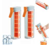 One Hand Ice Maker, Big Ice Cube Tray, One Glass Ice Maker with Handle, Space Saving and Easy Release Cube, Producing 6 Square Ice Cubes Per Tray, Portable Ice Maker for Frozen Liquid (Orange*2)