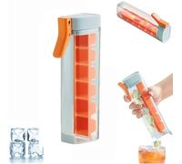 One Hand Ice Maker, One Hand Press Ice Tray Mold with Handle, Space-Saving Design and Easy Release Cubes, Producing 6 Square Ice Cubes Per Tray, Portable Ice Maker for Maker Ice Drink (Orange (1pc))