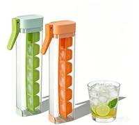 One Hand Press Ice-Tray Mold with Handle, 6-Cavity Square Ice Cube Tray, Single Handed Press Release for Quick Ice, Compact Design for Cocktails, Whiskey, Juice & Coffee (2, Green, Orange)