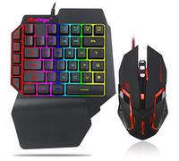 One Hand RGB Gaming Keyboard and Backlit Mouse Combo, USB Wired Rainbow Letters Glow Single Hand Mechanical Feeling With Wrist Rest Support, Gaming Set for Game