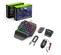 One Hand RGB Gaming Keyboard and Mouse Combo, Half Hand Gaming Keyboard Set, 4 in 1 Mobile Gaming Keyboard Set with Mouse Converter, Adjustable Phone Stand for PC