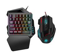 One Hand RGB Gaming Keyboard and Mouse Combo, USB Wired RGB Rainbow Letters Backlit Single Hand Mechanical Keyboard with Wrist Rest Support, for Windows/for Android