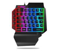 One Hand RGB Gaming Keyboard,USB Wired Rainbow Letters Glow Single Hand Keyboard with Wrist Rest Support Multimedia Keys, Backlit Ergonomic Mechanical Feeling Keyboard for Game