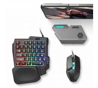 One-Handed Gaming Keyboard Mouse Combo with Bluetooth 5.2, Phone Stand & Converter, for Android, Tablets, Smartphones